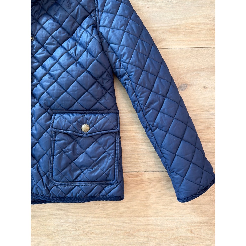 Polo Ralph Lauren Kids Navy Blue Quilted Barn Jacket Corduroy Collar L 12-14 - Picture 4 of 7